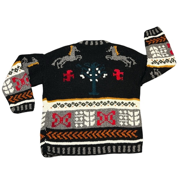 Chibcha Wool Artesian Cozy Heavy Knit Chunky Vintage Cardigan Horse Sweater - Picture 9 of 15